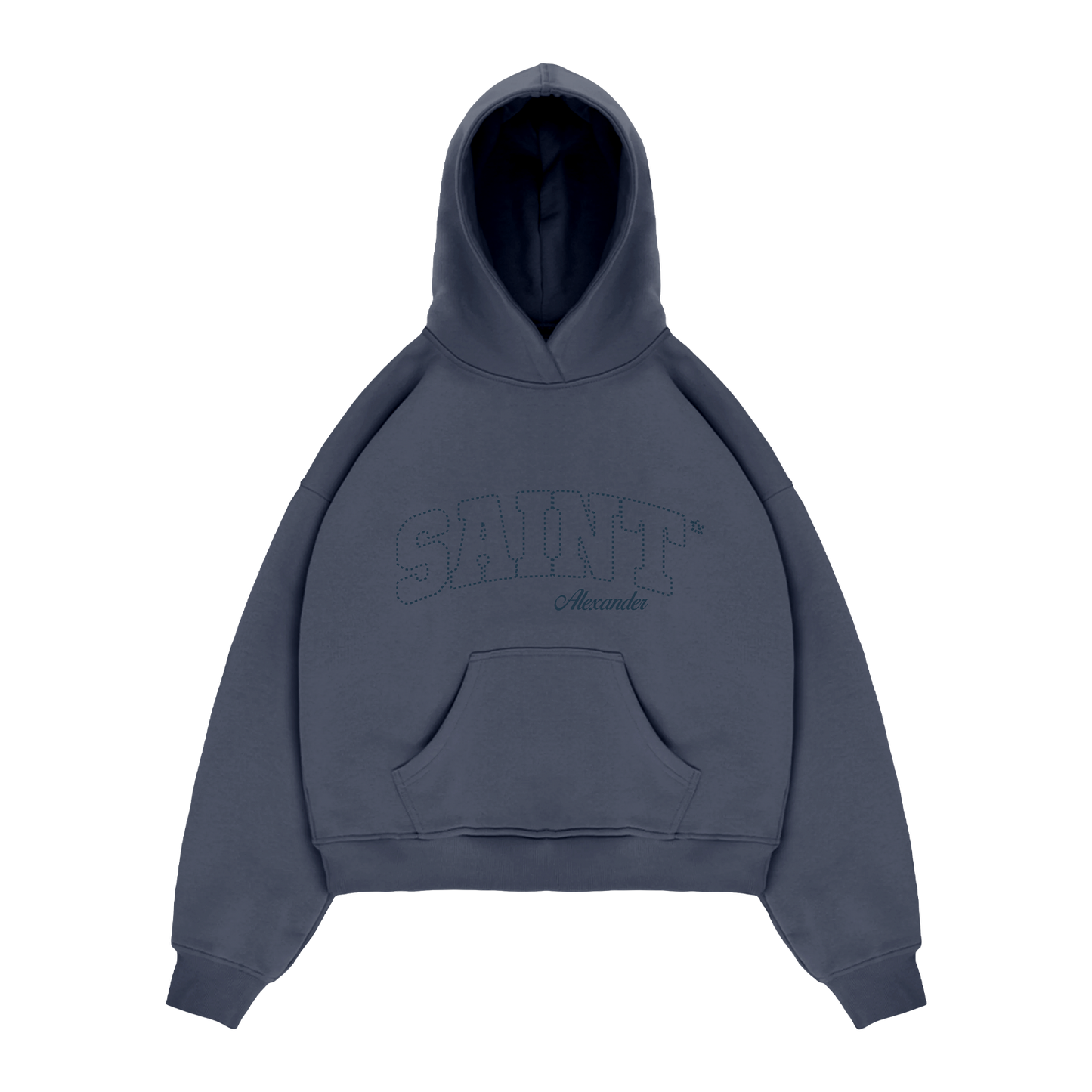 Chain Stitch Hoodie In Muted Blue